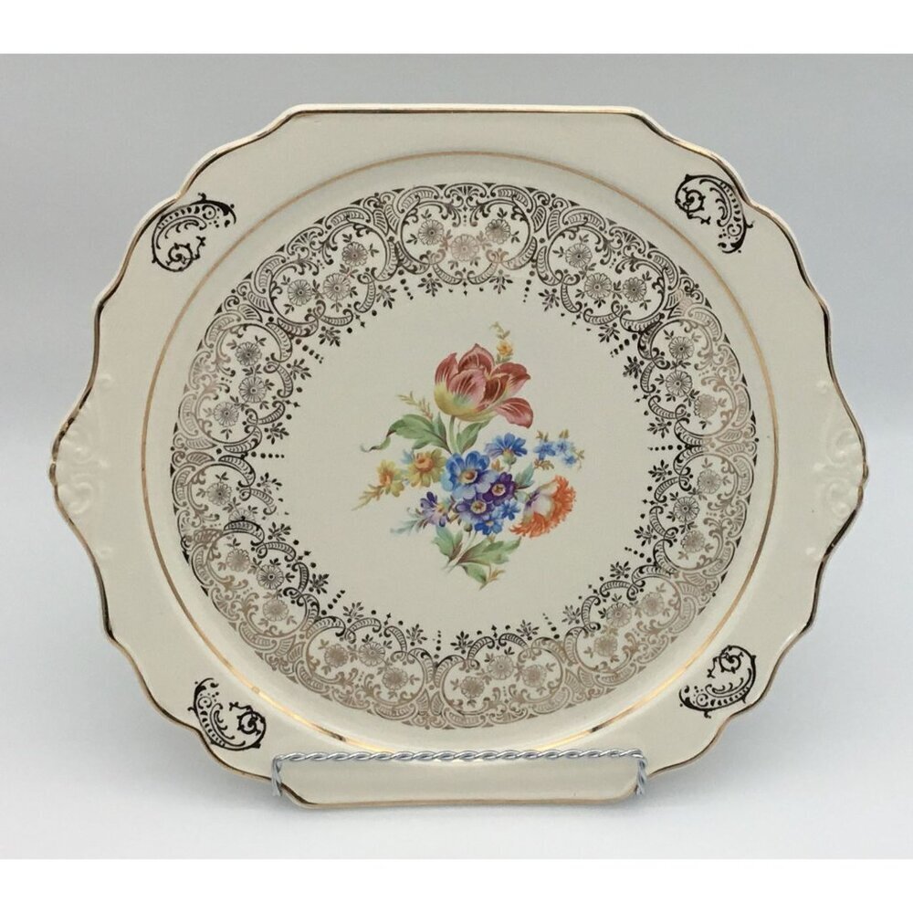 Harker Pottery Company Vintage Platter Center Floral Design 22K Gold Details